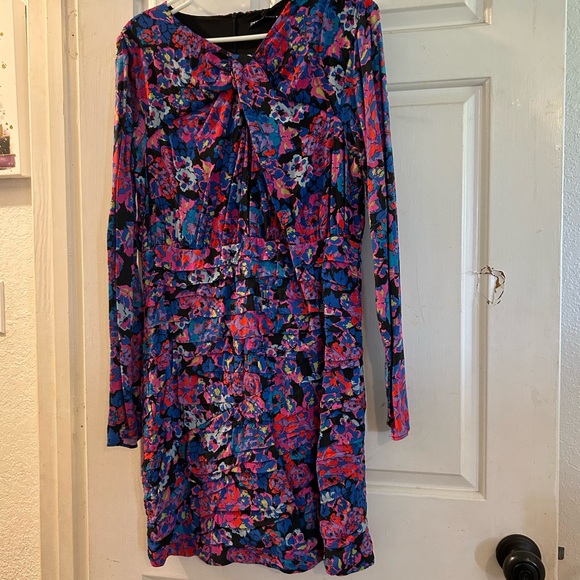 Zara Dresses & Skirts - Zara Long-Sleeve Bow-Front Dress in Black, Blue and Pink Floral